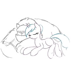 Size: 1100x1100 | Tagged: safe, artist:lemon, imported from derpibooru, oc, oc only, diamond dog, earth pony, pony, cuddling, sketch, sleeping, snuggling