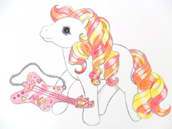 Size: 4000x3000 | Tagged: safe, artist:namineeveninglight, imported from derpibooru, oc, oc only, pony, g1, guitar, solo, traditional art