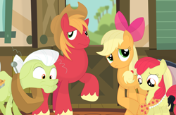 Size: 3527x2300 | Tagged: safe, artist:porygon2z, imported from derpibooru, apple bloom, applejack, big macintosh, granny smith, earth pony, pony, accessory swap, apple family, male, stallion, vector