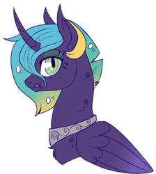 Size: 500x558 | Tagged: safe, artist:lulubell, imported from derpibooru, oc, oc only, oc:princess glow, alicorn, pony, bust, magical lesbian spawn, next generation, offspring, parent:princess luna, parent:queen chrysalis, parents:chrysaluna, simple background, solo, transparent background