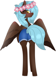 Size: 3118x4235 | Tagged: safe, artist:maximpy, artist:popcornhorns, imported from derpibooru, oc, oc only, pegasus, pony, absurd resolution, butt, clothes, colored pupils, female, floral head wreath, flower, mare, plot, shorts, simple background, solo, transparent background