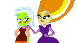 Size: 1193x670 | Tagged: safe, artist:ktd1993, imported from derpibooru, adagio dazzle, trixie, equestria girls, blushing, female, frankenstein's monster, lesbian, shipping, triagio