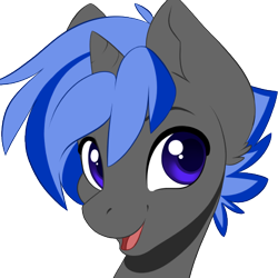 Size: 425x425 | Tagged: safe, artist:peridotkitty, artist:silkensaddle, imported from derpibooru, oc, oc only, oc:arrow point, pony, unicorn, bust, commission, fur, hair, horn, looking at you, male, multicolored hair, portrait, simple background, smiling, solo