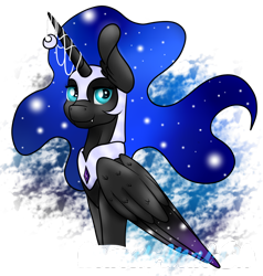Size: 1024x1076 | Tagged: safe, artist:marsh-mal-oh, imported from derpibooru, nightmare moon, alicorn, pony, female, horn jewelry, jewelry, nicemare moon, sitting, smiling, solo