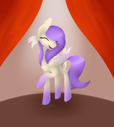 Size: 1024x1138 | Tagged: safe, artist:keisaa, imported from derpibooru, oc, oc only, oc:purple feather, pegasus, pony, raised hoof, solo, stage