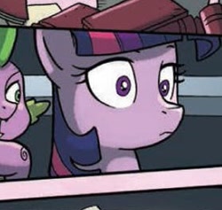 Size: 278x264 | Tagged: safe, artist:tonyfleecs, idw, imported from derpibooru, spike, twilight sparkle, alicorn, dragon, pony, from the shadows, spoiler:comic, spoiler:comic51, :i, cropped, faic, female, mare, official comic, twilight sparkle (alicorn)