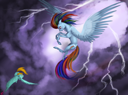 Size: 2366x1768 | Tagged: safe, artist:vinicius040598, imported from derpibooru, lightning dust, rainbow dash, fight, vs