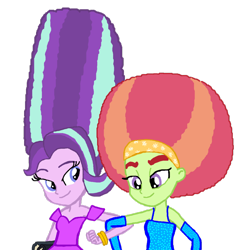 Size: 892x896 | Tagged: safe, artist:ktd1993, imported from derpibooru, starlight glimmer, tree hugger, equestria girls, afro, alternate hairstyle, beehive hairdo, crack shipping, equestria girls-ified, female, lesbian, shipping, starhugger