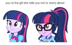 Size: 922x580 | Tagged: safe, imported from derpibooru, sci-twi, twilight sparkle, equestria girls, implied lesbian, meme, twolight