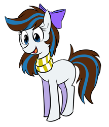 Size: 1084x1260 | Tagged: safe, artist:gintoki23, imported from derpibooru, oc, oc only, oc:breezy, earth pony, pony, bow, clothes, female, hair bow, mare, scarf, solo