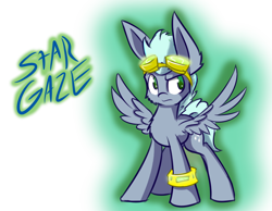 Size: 900x700 | Tagged: safe, artist:heir-of-rick, imported from derpibooru, oc, oc only, oc:star gaze, pegasus, pony, blue hair, bracelet, goggles, green eyes, jewelry, simple background, solo, spread wings