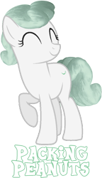 Size: 455x789 | Tagged: safe, artist:xhazxmatx, imported from derpibooru, oc, oc only, oc:packing peanuts, earth pony, pony, amazon.com, eyes closed, green hair, packing peanuts, raised hoof, simple background, smiling, solo, transparent background, white coat