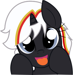 Size: 518x534 | Tagged: artist needed, source needed, safe, imported from derpibooru, oc, oc only, oc:velvet remedy, pony, unicorn, fallout equestria, fanfic, fanfic art, female, hooves, horn, mare, open mouth, simple background, solo, tongue out, transparent background