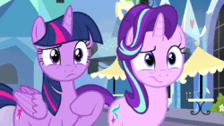 Size: 960x540 | Tagged: safe, edit, imported from derpibooru, screencap, starlight glimmer, twilight sparkle, alicorn, pony, the times they are a changeling, animated, counterparts, crystal empire, duo, duo female, female, gif, loop, twilight sparkle (alicorn), twilight's counterparts