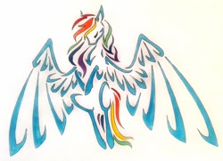 Size: 1024x742 | Tagged: safe, artist:oneiria-fylakas, imported from derpibooru, rainbow dash, pony, female, minimalist, modern art, solo, spread wings, traditional art