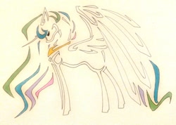 Size: 1024x731 | Tagged: safe, artist:oneiria-fylakas, imported from derpibooru, princess celestia, pony, female, minimalist, modern art, solo, traditional art