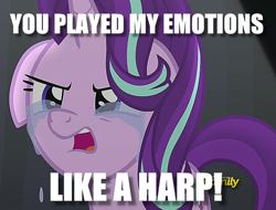 Size: 620x472 | Tagged: safe, edit, edited screencap, imported from derpibooru, screencap, starlight glimmer, pony, no second prances, crying, female, floppy ears, image macro, meme, sad, sadlight glimmer, solo, upset