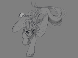 Size: 1280x951 | Tagged: safe, artist:lulemt, imported from derpibooru, oc, oc only, alicorn, pony, alicorn oc, commission, grayscale, magic, monochrome, solo, unshorn fetlocks