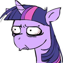 Size: 524x524 | Tagged: artist needed, source needed, safe, imported from derpibooru, twilight sparkle, pony, bloodshot eyes, female, grumpy, grumpy twilight, reaction image, simple background, solo, white background