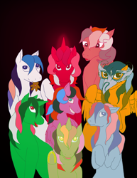 Size: 1608x2080 | Tagged: safe, artist:ayakemono, imported from derpibooru, fizzy, galaxy (g1), gingerbread, masquerade (g1), sky rocket, speedy, sweet pop (g1), sweet stuff, whizzer, g1