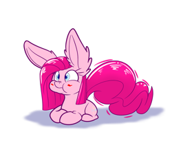 Size: 1280x1067 | Tagged: safe, artist:heir-of-rick, imported from derpibooru, pinkie pie, earth pony, pony, big ears, blushing, cute, diapinkes, ear fluff, female, pinkamena diane pie, ponk, prone, puffy cheeks, scrunchy face, simple background, solo, white background