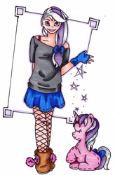 Size: 2224x3385 | Tagged: safe, artist:szarlotki, imported from derpibooru, twilight, human, pony, boots, bra strap, clothes, cute, female, fishnets, g1, human ponidox, humanized, pantyhose, self ponidox, skirt, solo, traditional art