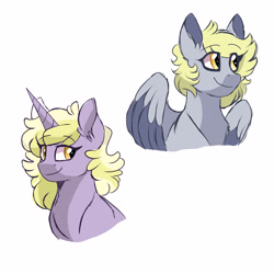 Size: 3000x3000 | Tagged: safe, artist:scarletskitty12, imported from derpibooru, derpy hooves, dinky hooves, pony, alternate hairstyle, duo, older, simple background, smiling, white background