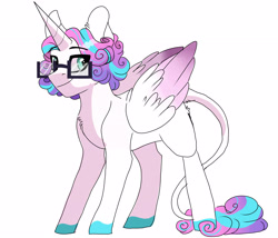 Size: 3500x3000 | Tagged: safe, artist:scarletskitty12, imported from derpibooru, princess flurry heart, alicorn, pony, alternate hairstyle, cute, female, flurrybetes, glasses, leonine tail, looking back, next generation, offspring, older, older flurry heart, simple background, smiling, solo, white background