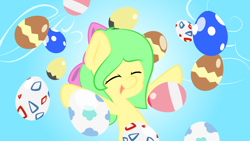 Size: 1920x1080 | Tagged: safe, artist:mintysketch, imported from derpibooru, oc, oc only, oc:minty sketch, apple rain, bow, easter, easter egg, pokémon, simple background, vector