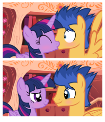 Size: 2028x2361 | Tagged: safe, artist:paulysentry, deleted from derpibooru, edit, imported from derpibooru, flash sentry, twilight sparkle, alicorn, pegasus, pony, ask, blushing, cropped, female, flashlight, golden oaks library, kissing, male, mare, shipping, smiling, spread wings, stallion, straight, twilight sparkle (alicorn), wingboner