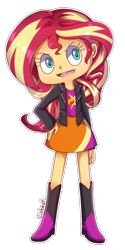 Size: 400x800 | Tagged: safe, artist:lizbeat, imported from derpibooru, sunset shimmer, equestria girls, boots, clothes, cute, female, high heel boots, jacket, leather jacket, simple background, skirt, solo, transparent background