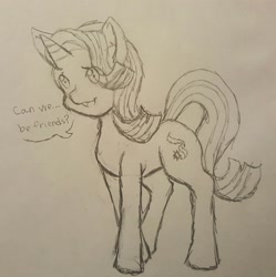 Size: 2646x2660 | Tagged: safe, artist:larrykitty, artist:php156, imported from derpibooru, starlight glimmer, pony, unicorn, dialogue, female, monochrome, open mouth, sketch, smiling, solo