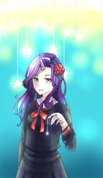 Size: 750x1280 | Tagged: safe, artist:161141, imported from derpibooru, starlight glimmer, human, clothes, female, flower, flower in hair, horned humanization, humanized, looking at you, school uniform, smiling, solo