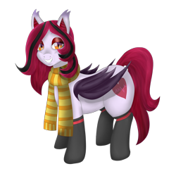 Size: 3300x3300 | Tagged: dead source, safe, artist:afterman, imported from derpibooru, oc, oc only, oc:arrhythmia, bat pony, pony, clothes, looking at you, scarf, simple background, smiling, solo, transparent background