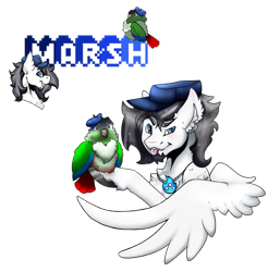 Size: 521x529 | Tagged: safe, anonymous artist, imported from derpibooru, oc, oc only, oc:marshmallow fluffbutt, bird, pegasus, pony, beard, blue eyes, facial hair, hat, jewelry, jontron, male, necklace, pixle, stallion, tongue out