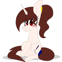 Size: 2048x2048 | Tagged: safe, artist:umiimou, imported from derpibooru, oc, oc only, oc:aniko, pony, unicorn, blushing, high res, simple background, sitting, solo, transparent background