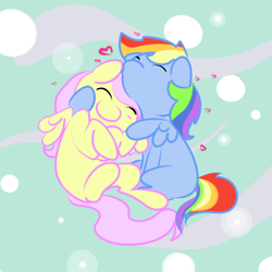 Size: 1800x1800 | Tagged: safe, artist:fluttersdoodles, imported from derpibooru, fluttershy, rainbow dash, cuddling, female, flutterdash, heart, lesbian, shipping, smiling, snuggling