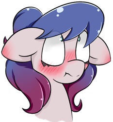 Size: 519x557 | Tagged: safe, artist:umbreow, imported from derpibooru, oc, oc only, oc:glass tapper, earth pony, pony, blushing, blushing profusely, bust, ear blush, embarrassed, femboy, floppy ears, male, simple background, solo, transparent background