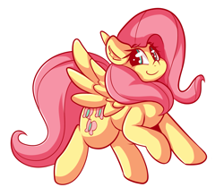 Size: 2481x2172 | Tagged: safe, artist:graphene, imported from derpibooru, fluttershy, cute, female, looking back, shyabetes, simple background, smiling, solo, spread wings, white background