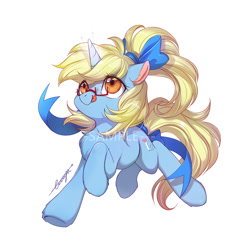 Size: 780x780 | Tagged: safe, artist:ciciya, imported from derpibooru, oc, oc only, oc:pencil heart, pony, unicorn, bow, female, glasses, hair bow, mare, solo, tongue out, watermark