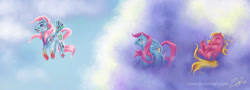 Size: 1280x463 | Tagged: safe, artist:z1ar0, imported from derpibooru, baby mischief, wind whistler, baby picture, cloud, g1, prank, unamused