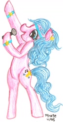 Size: 800x1552 | Tagged: safe, artist:plnkle, imported from derpibooru, melody, my little pony tales, battle of the bands (episode), bipedal, female, g1, g1 to g4, g4, generation leap, hoofband, microphone, solo, traditional art