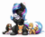 Size: 1038x841 | Tagged: safe, artist:confetticakez, imported from derpibooru, oc, oc only, oc:scribbler, dog, earth pony, pony, commission, cute, eyes closed, female, heart, hnnng, hug, mare, multicolored hair, ocbetes, open mouth, puppy, simple background, sitting, smiling, white background