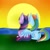 Size: 894x894 | Tagged: safe, artist:mlpgamergirl2000, imported from derpibooru, rainbow dash, twilight sparkle, alicorn, pegasus, pony, female, hug, lesbian, lying down, mare, prone, shipping, sunset, twidash, twilight sparkle (alicorn), winghug