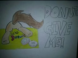 Size: 800x600 | Tagged: safe, artist:milo(german), imported from derpibooru, oc, oc only, oc:milo, pegasus, pony, box, butt, donut, female, food, mare, plot, sketch, solo, traditional art, underhoof