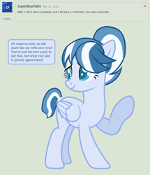 Size: 930x1082 | Tagged: safe, artist:peregrinstaraptor, imported from derpibooru, oc, oc only, oc:gail wyndstrom, pegasus, pony, alternate hairstyle, ask, deviantart, eye, eyes, raised hoof, solo, tail wrap