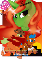 Size: 6000x8000 | Tagged: safe, artist:handmantoot, imported from derpibooru, oc, oc only, earth pony, pegasus, pony, unicorn, absurd resolution, bandana, cowboy hat, female, hat, looking at you, male, mare, poster, smiling, stallion, stetson, trio