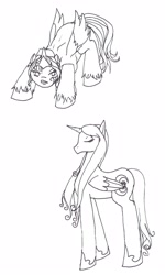 Size: 2280x3800 | Tagged: safe, artist:nikkirock211, imported from derpibooru, chimera, daedra, dark elf, elf, pony, almalexia, azura, azura (the elder scrolls), crossover, morrowind, ponified, sketch, the elder scrolls