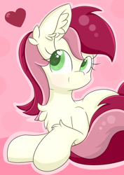 Size: 1280x1810 | Tagged: safe, artist:meowmavi, imported from derpibooru, roseluck, earth pony, pony, chest fluff, colored pupils, ear fluff, female, fluffy, heart, heart eyes, mare, pink background, simple background, solo, wingding eyes