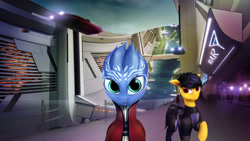 Size: 3200x1800 | Tagged: safe, artist:quvr, imported from derpibooru, asari, pony, citadel, crossover, duo, mass effect, ponified, science fiction, video game